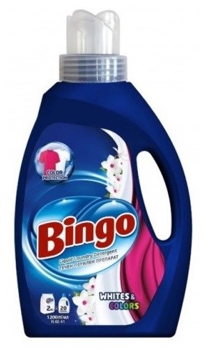 BINGO средство для стирки (LIQUID DET WHITE & COLORS) 1.2л (12 шт) - фото 826691
