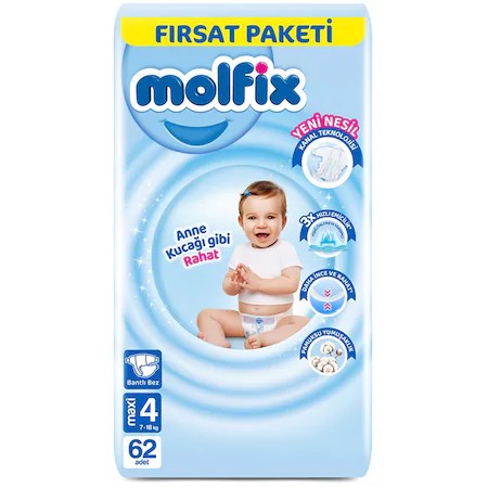 Детские подгузники Molfix 4-ка Maxi 62 шт (7-14 кг) - фото 826795
