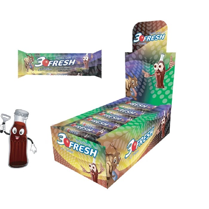 3 FRESH COLA FLAVOURED BUBBLE GUM (with tattoo) Жевательные резинки с кола 1/24шт.*24бл. - фото 827101