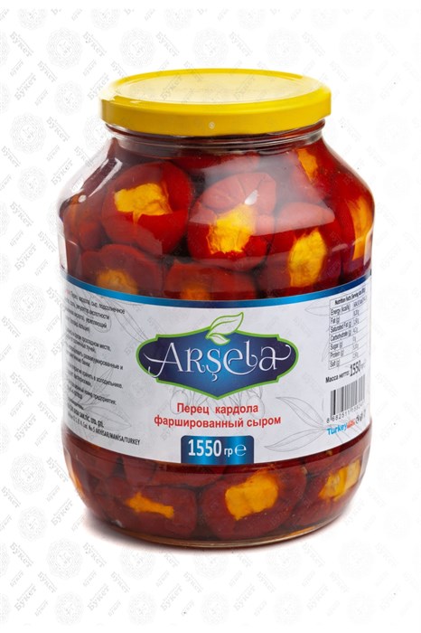 Arsela перец красный кардола фаршированный сыром 1,55кг. (стекло) 1/6шт. - фото 827491