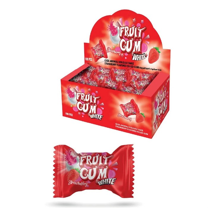 FRUITGUM W. STRAWBERRY FLAV. FILLED BALLGUM Жевательные резинки с клубника 1/100шт. - фото 828131