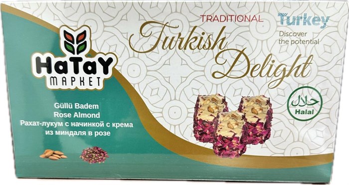 Hatay Market GULLU BADEM рахат-лукум с начинкой с крема из миндаля в розе. 400гр. 1/18шт. - фото 828306