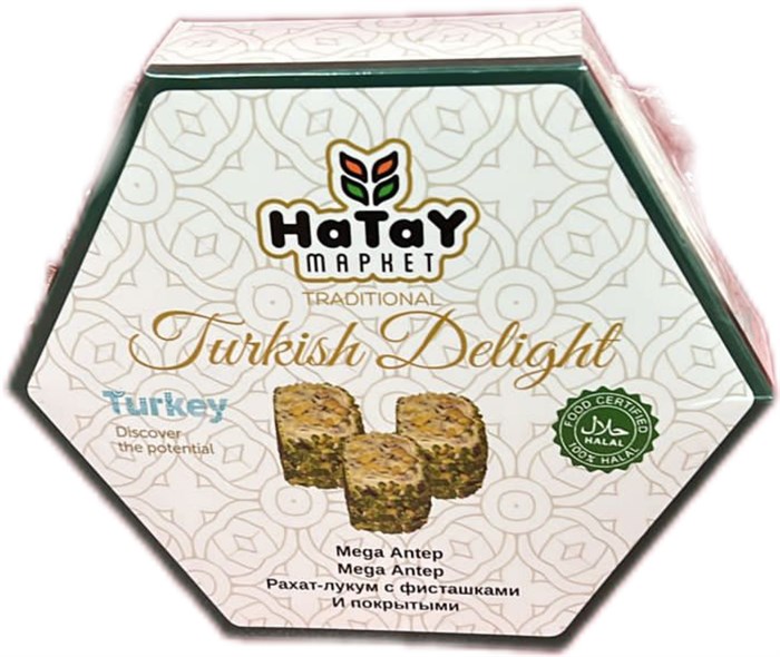 Hatay Market Mega Antep рахат-лукум с фисташками и покрытыми 200гр. 1/36шт. - фото 828328