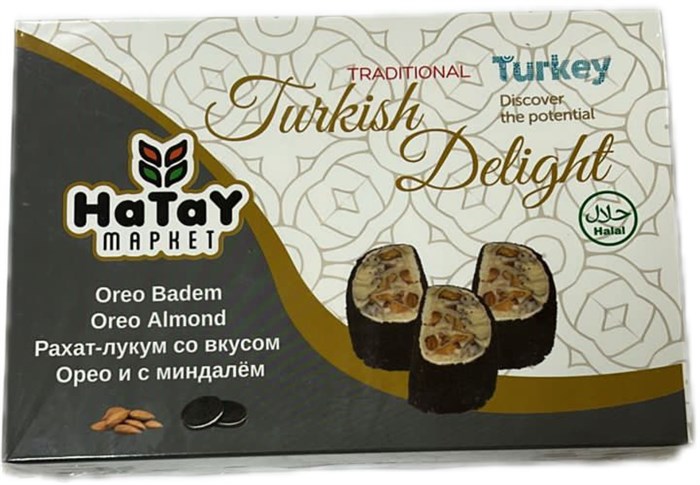 Hatay Market OREO BADEM рахат-лукум со вкусом Орео и с миндалём. 225гр. 1/36шт - фото 828352