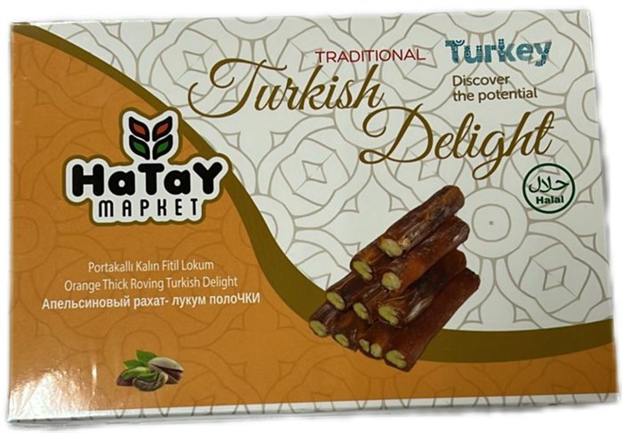 Hatay Market Portakal kalin fitil рахат-лукум полочки Апельсиновый с фисташке . 225гр. 1/36шт - фото 828369