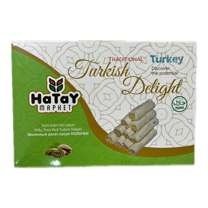 Hatay Market sutlu kalin fitil рахат-лукум полочки молочный с фисташке. 225гр. 1/36шт - фото 828399