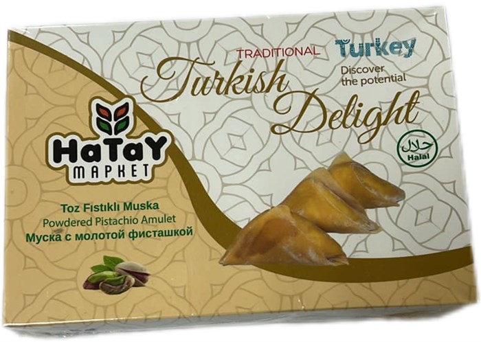 Hatay Market Toz Fistikli рахат-лукум Муска с молотой фисташкой. 225гр. 1/36шт - фото 828415