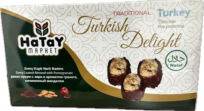 Hatay Market ZERES KAPLI NARLI BADEM рахат-лукум с начинкой из миндаля и покрытый барбарисом. 400гр. 1/18шт. - фото 828428