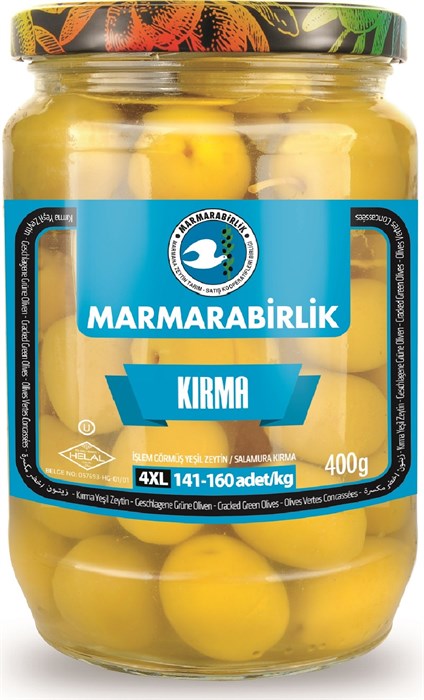Marmarabirlik KIRMA Оливки колотые 4XL (141-160) с косточкой стекло 400гр. 1/6шт. - фото 828820