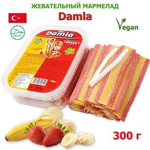 Tayash Кислые ремешки с посыпкой DAMLA, банан&#038;клубника 300гр. 1/24шт. - фото 829622