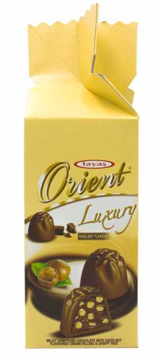 TAYAS ORIENT конфеты из молочного шоколада со сливочно-ореховым кремом и хрустящими крисли 265гр. 1/12шт. - фото 829631