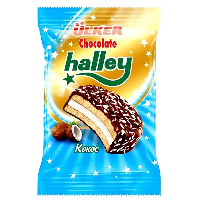 ULKER halley кокос сэндвич печенье с молочным шоколадом 28гр. 1/80шт. - фото 829797