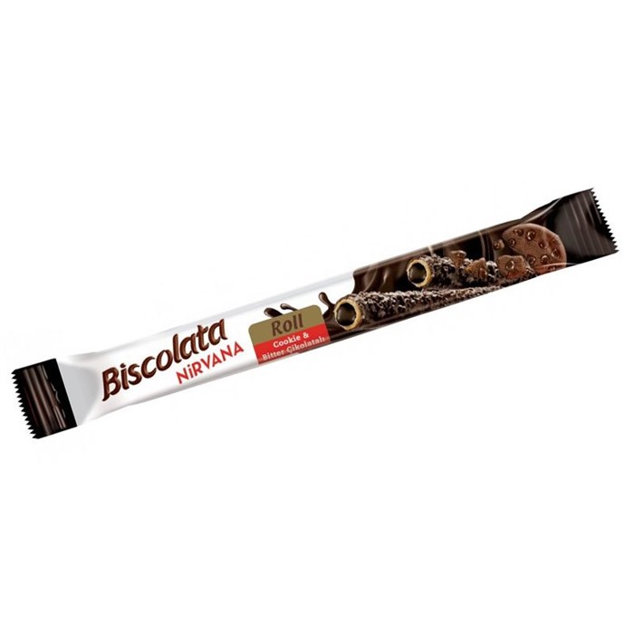 Вафельные трубочки “Biscolata ROLL” с темн.шок., орех. начинкой и печеньем 27,5гр  12шт/бл 12бл/кор - фото 829928