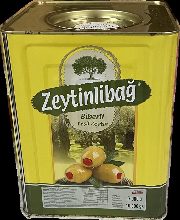 ZEYTINBAG BIBERLI YESIL зеленые оливки с красным перцем 4XL (140-160) 10кг. - фото 830025