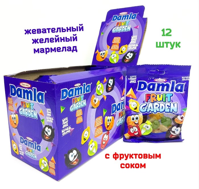 Жевательный желейный мармелад DAMLA GUMMY, фруктовый сад 80гр. 1/12шт.*6бл. - фото 830038