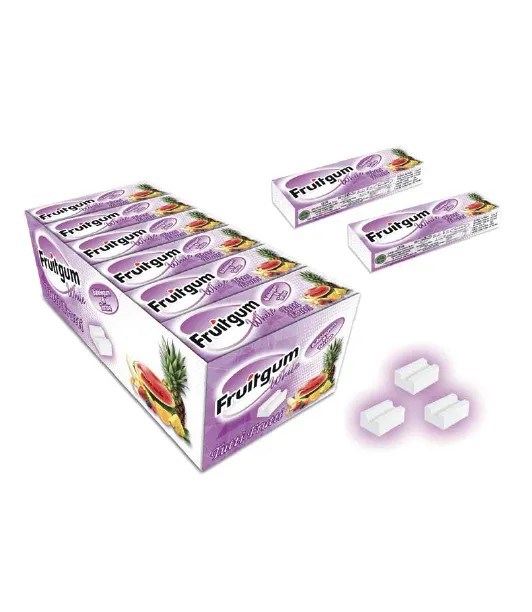 FRUITGUM WHITE BOXED TUTTI FRUTTI BUBBLE GUM (with tattoo) Жевательные резинки тутти фрутти 1/24шт.*24бл. - фото 830200