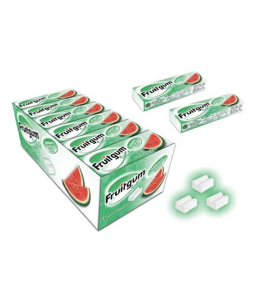 FRUITGUM WHITE BOXED WATERMELON BUBBLE GUM (with tattoo) Жевательные резинки с арбузом 1/24шт.*24бл. - фото 830201