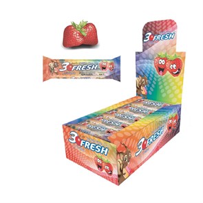 3 FRESH STRAWBERRY FLAVOURED BUBBLE GUM (with tattoo) Жевательные резинки с клубника 1/24шт.*24бл.