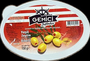 GEMICI  Biberli yesil zeytin Оливки с перцем  150гр. 1/24шт.