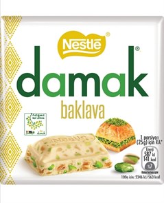 NESTLE DAMAK  BAKLAVA Плиточный шоколад Пахлова и фисташка 60гр. 1/6шт.*24бл.