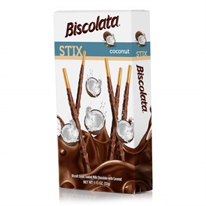 Палочки бисквит. “Biscolata” покрытые мол.шоколадом  с кокосовой стружкой 32гр  12шт/бл  4бл/кор