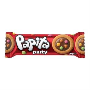 Печенье “PAPITA PARTY” с мол. начинкой , покр.мол.шок и драже-конфетами 63гр 24шт/кор