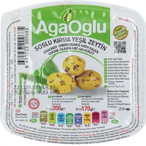 AgaOglu Оливки колотые в соусе 3XL(161-180) (Вакуумная) Soslu Kirma yesil Zeytin 200гр. 1/24шт.